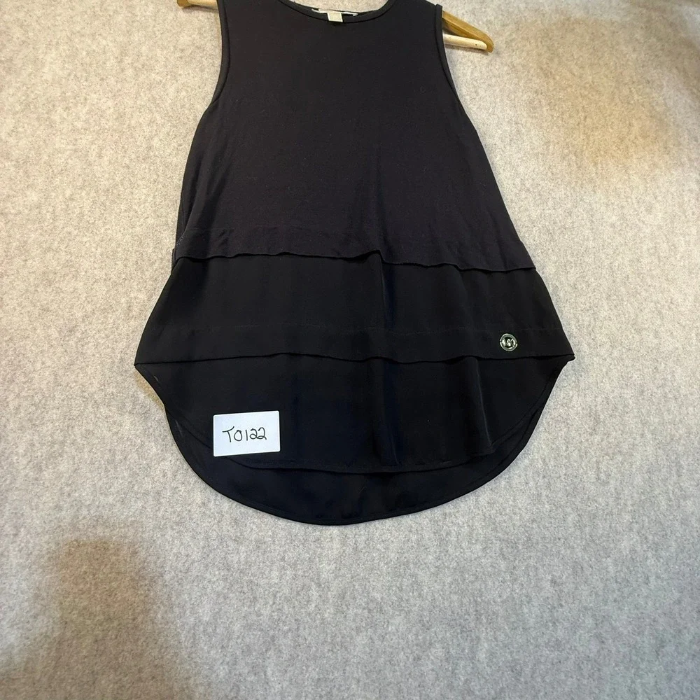 Michael Kors Womens Black‎ Layered Mixed Media Sleeveless Top Gold MK Logo XS